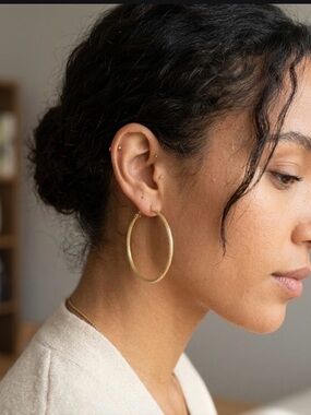 14k Gold Plated Textured Hoop Earrings - Women Jewelry